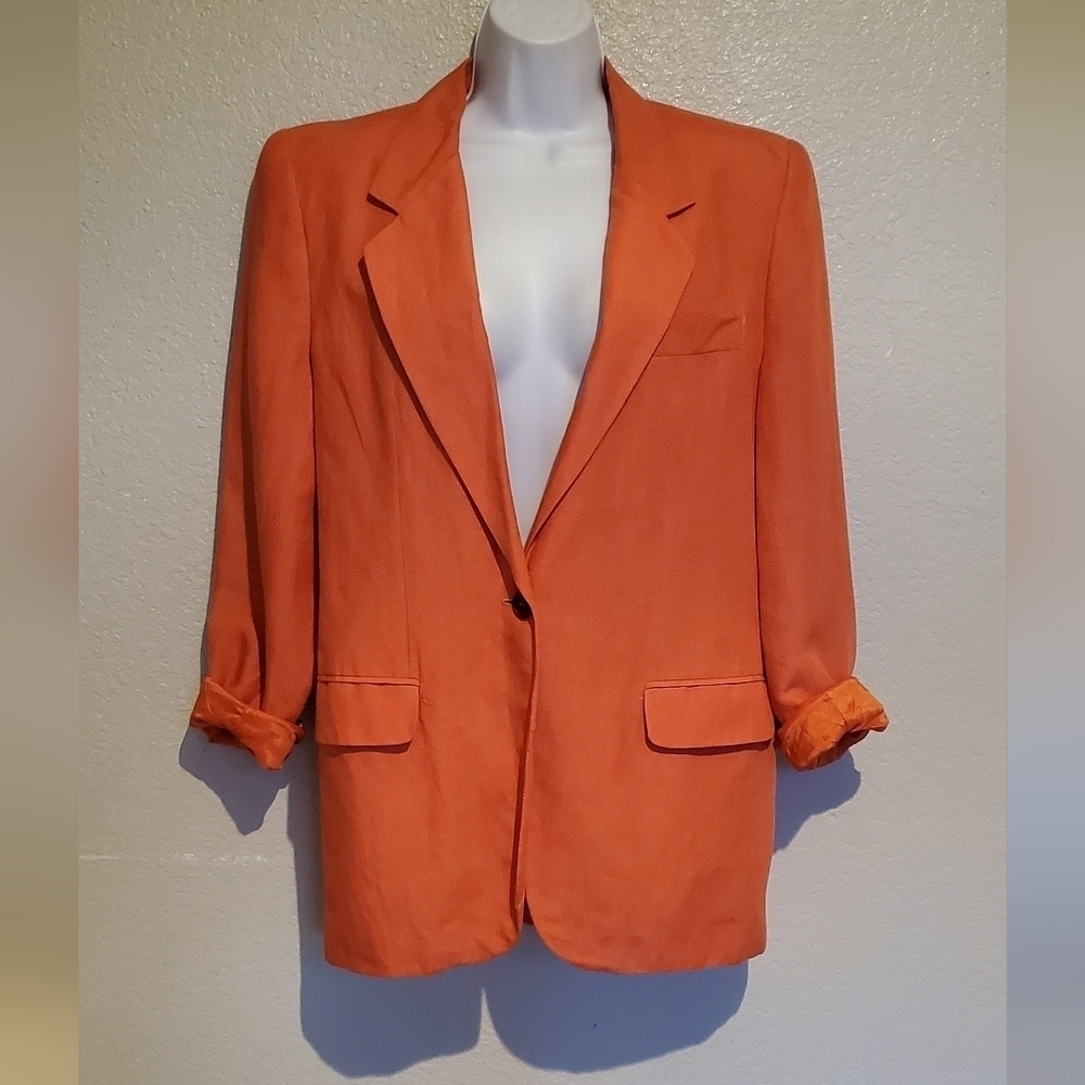The Limited Coral Linen Blend Relaxed Oversized Notched Blazer Jacket Size Small